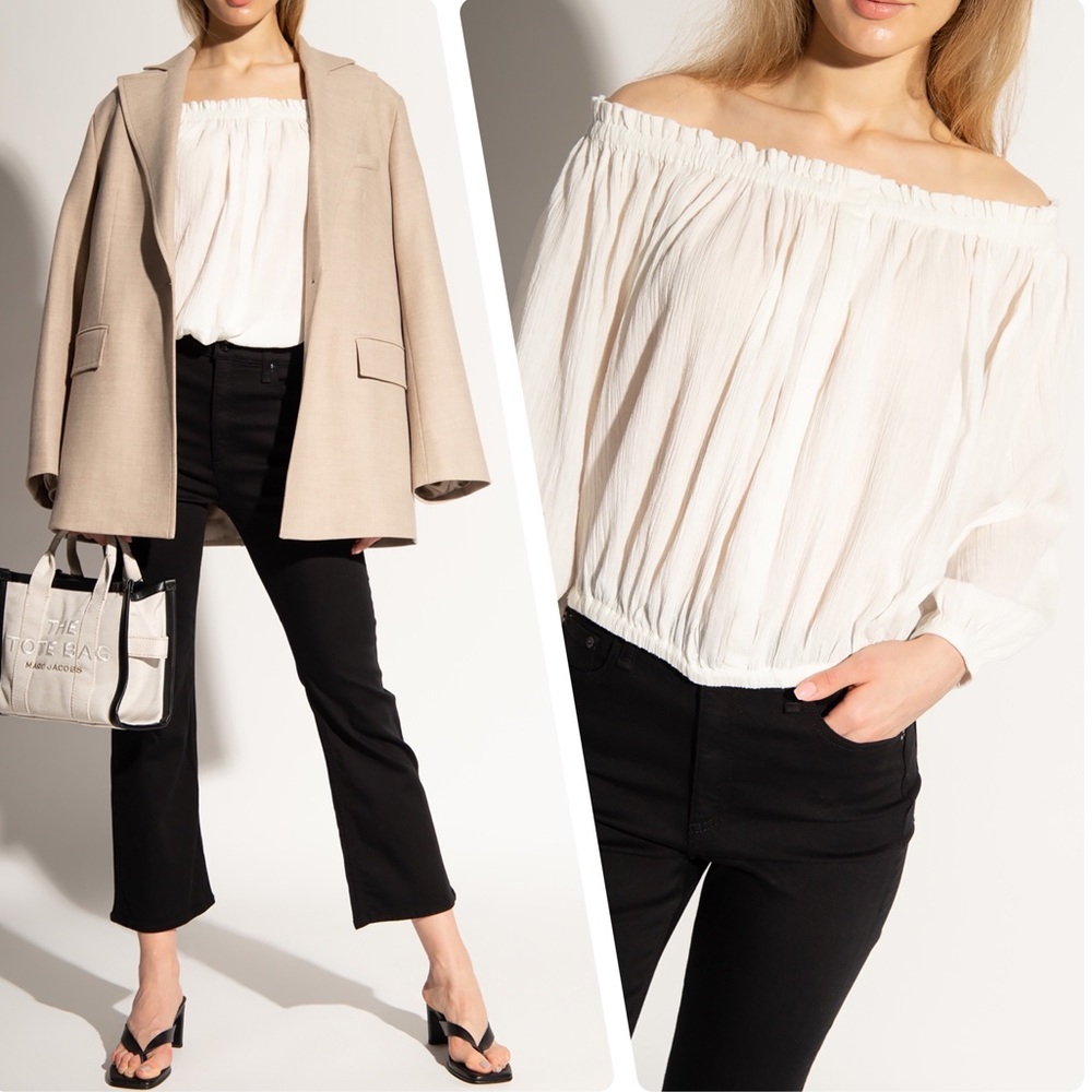 RAG & BONE Mimi Off-the-Shoulder Cotton-Crepon Cream Balloon Sleeve Top Size S